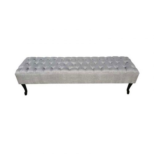Family Furniture | Diamond Button Bed Bench / Ottoman - Rectangular Custom Design - Grey/ Silver